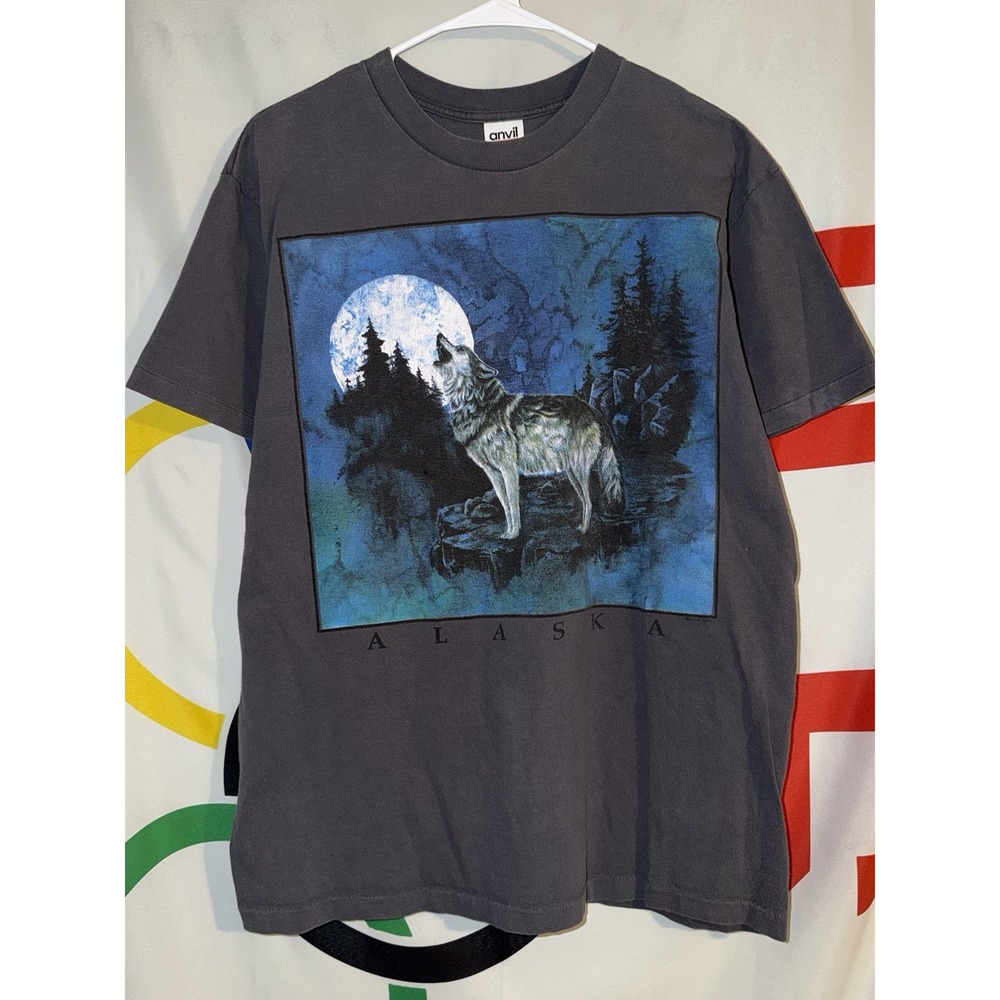 Vintage Alaska Wolf T Shirt Large Anvil Gray 90s Graphic Tee